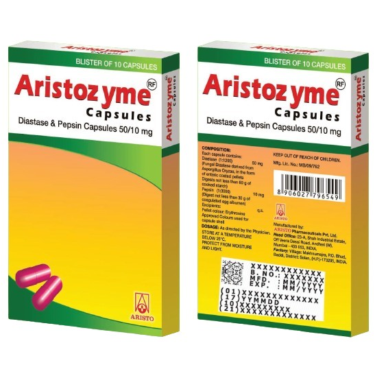 Aristozyme Capsule Diastase & Pepsin Capsules 50/10mg
